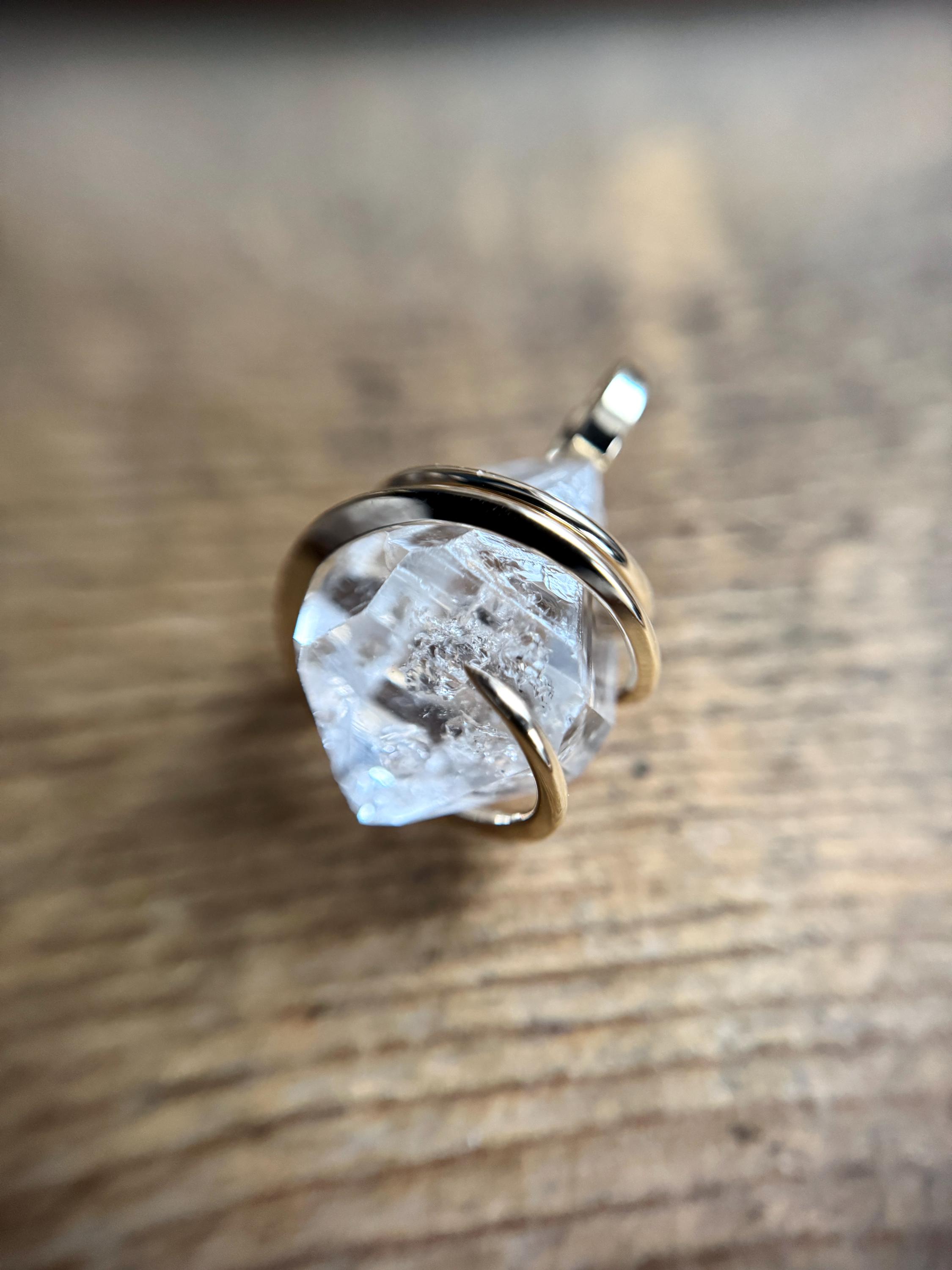Herkimer Diamond In 14k Gold Pendant