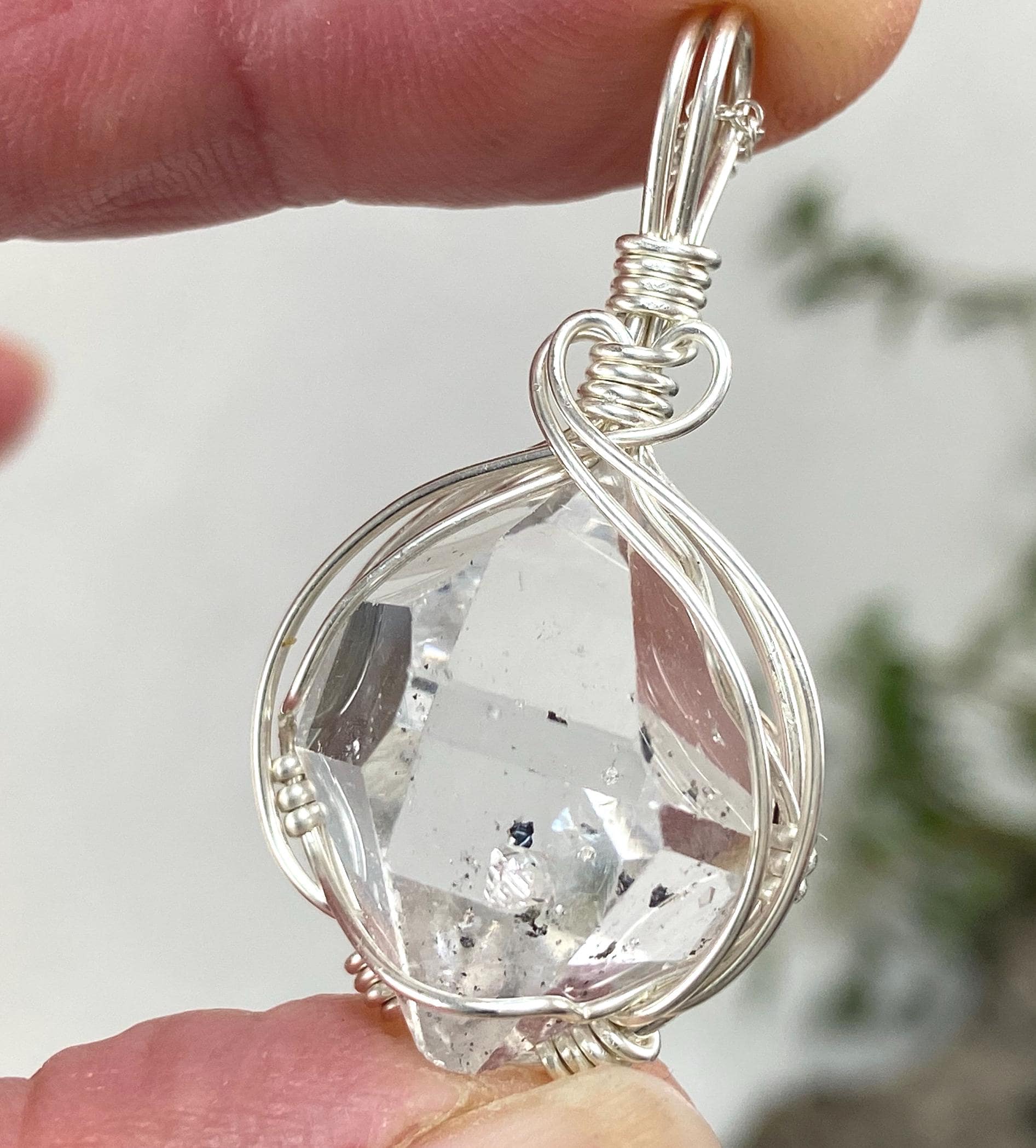 Herkimer Diamond Pendant: Large A+ Grade Ny Quartz, Sterling Silver