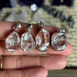 Large Herkimer Diamond Crystal Pendant Necklace: .925 Sterling Silver Large Herkimer Diamond Crystal Pendant Necklace: .925 Sterling Silver