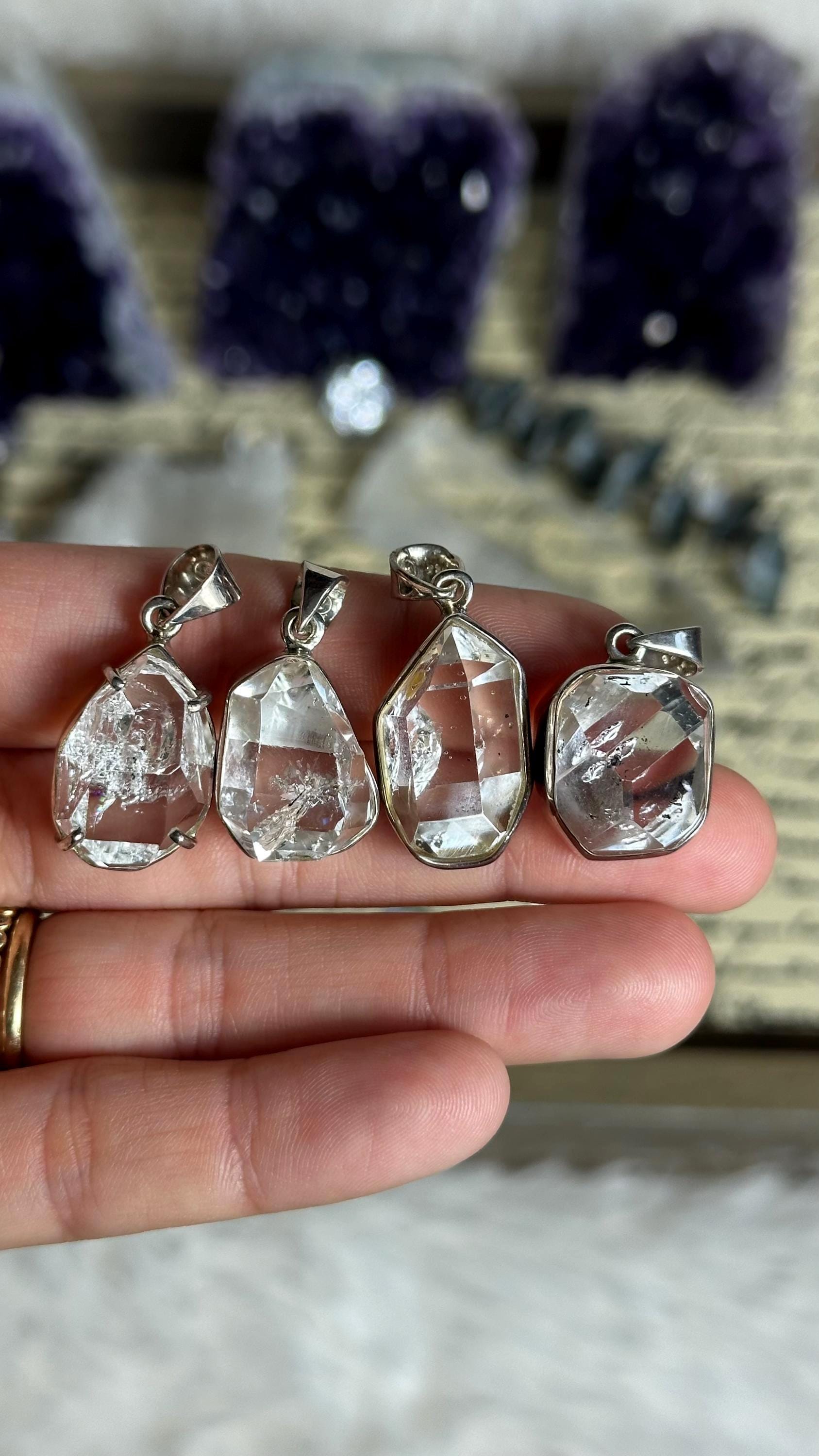 Large Herkimer Diamond Crystal Pendant Necklace: .925 Sterling Silver Large Herkimer Diamond Crystal Pendant Necklace: .925 Sterling Silver