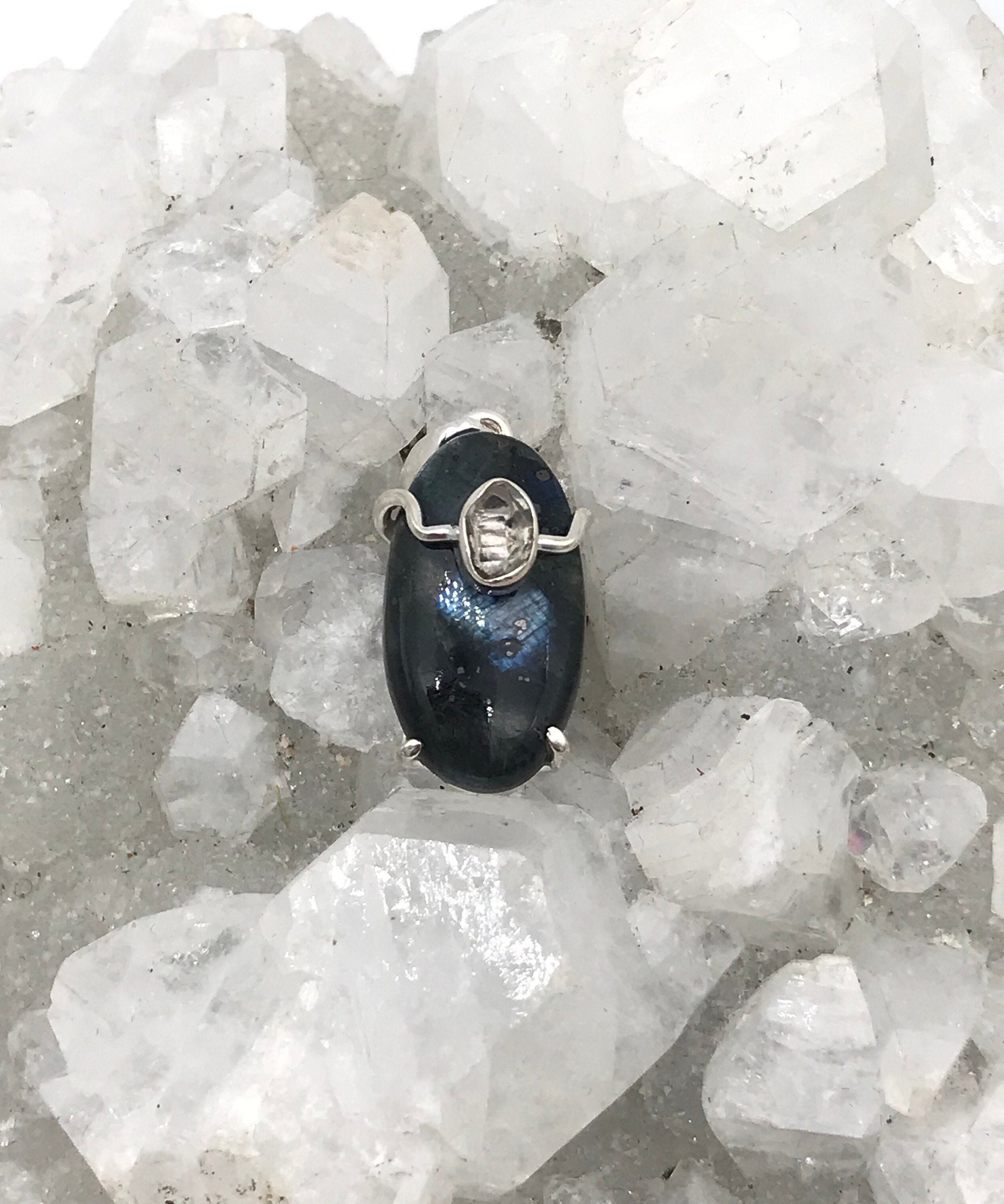 Larvikite And Herkimer Diamond Pendant