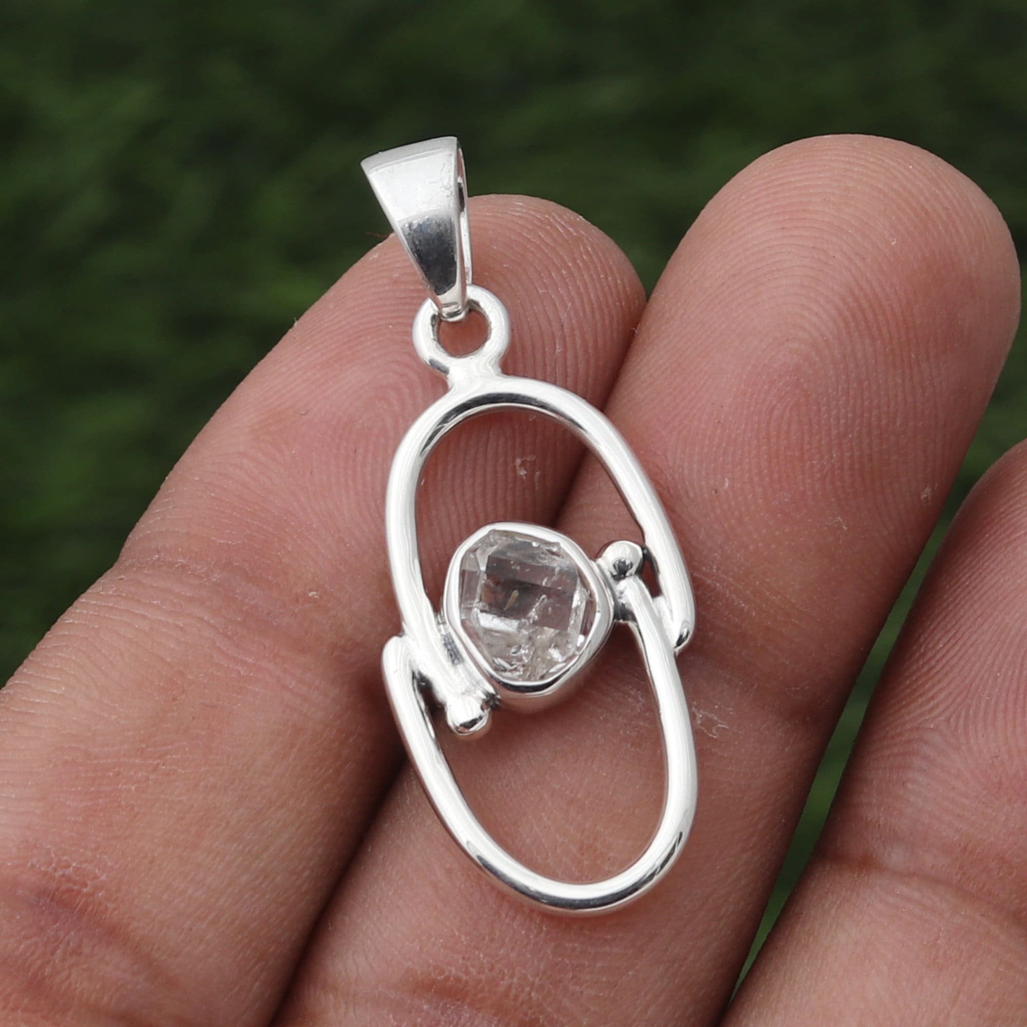 Natural Herkimer Diamond Pendant Necklace, 925 Sterling Silver Pendant, Herkimer Quartz Pendant, Crystal Pendant, Handmade Designer Pendant