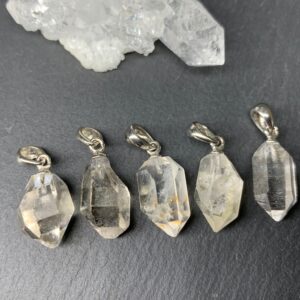Natural Herkimer Quartz Pendant: Raw White Crystal, Sterling Silver Natural Herkimer Quartz Pendant: Raw White Crystal, Sterling Silver