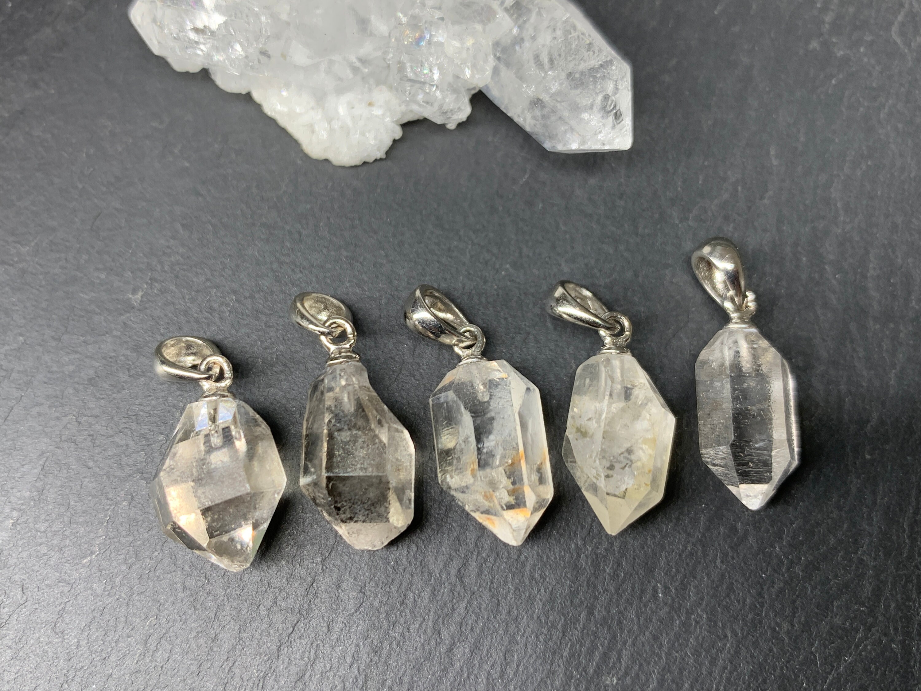 Natural Herkimer Quartz Pendant: Raw White Crystal, Sterling Silver