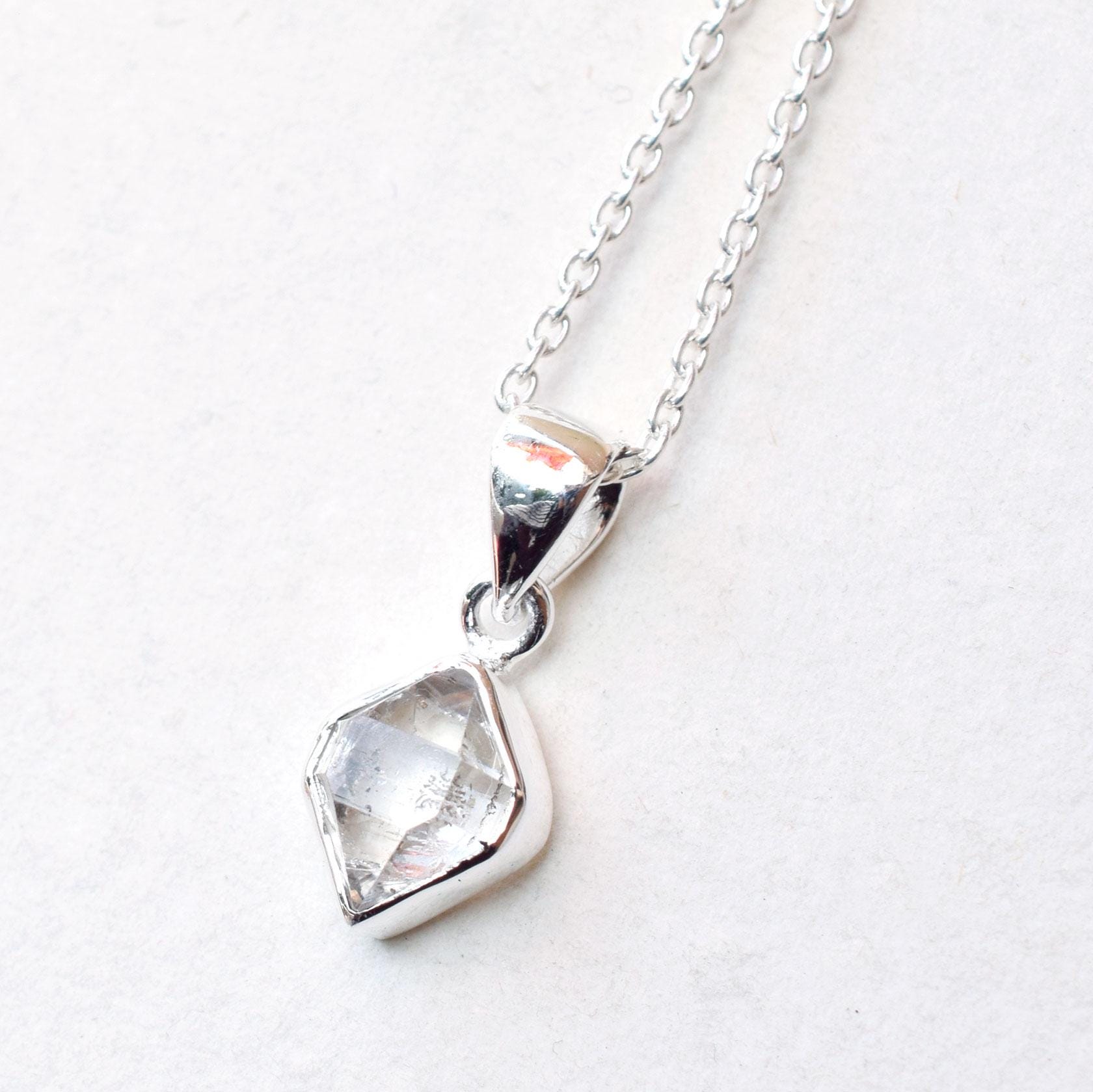 Herkimer Diamond Necklace, 925 Sterling Silver Crystal Pendant Herkimer Diamond Necklace, 925 Sterling Silver Crystal Pendant