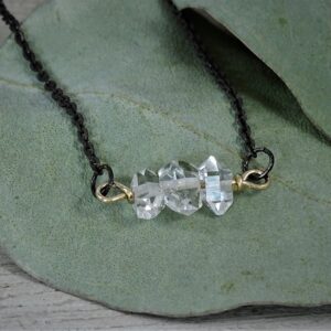 Herkimer Diamond Necklace | Clear Herkimer Crystal Bar Pendant | 14k Gold Layering Choker | April Birthstone | Oxidized Sterling Silver Herkimer Diamond Necklace | Clear Herkimer Crystal Bar Pendant | 14k Gold Layering Choker | April Birthstone | Oxidized Sterling Silver