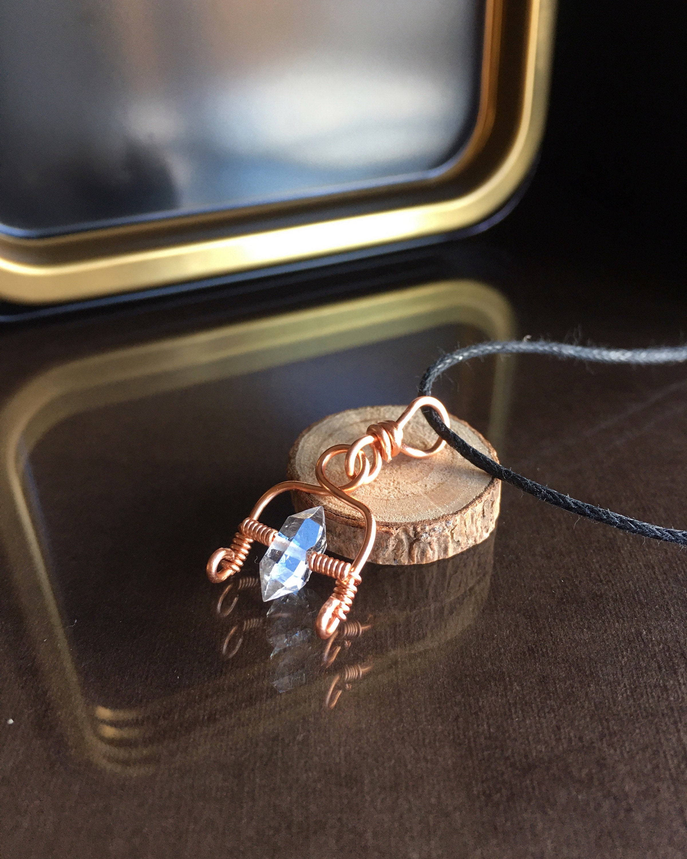 Herkimer Diamond Necklace: Copper Wire Wrapped Pendant