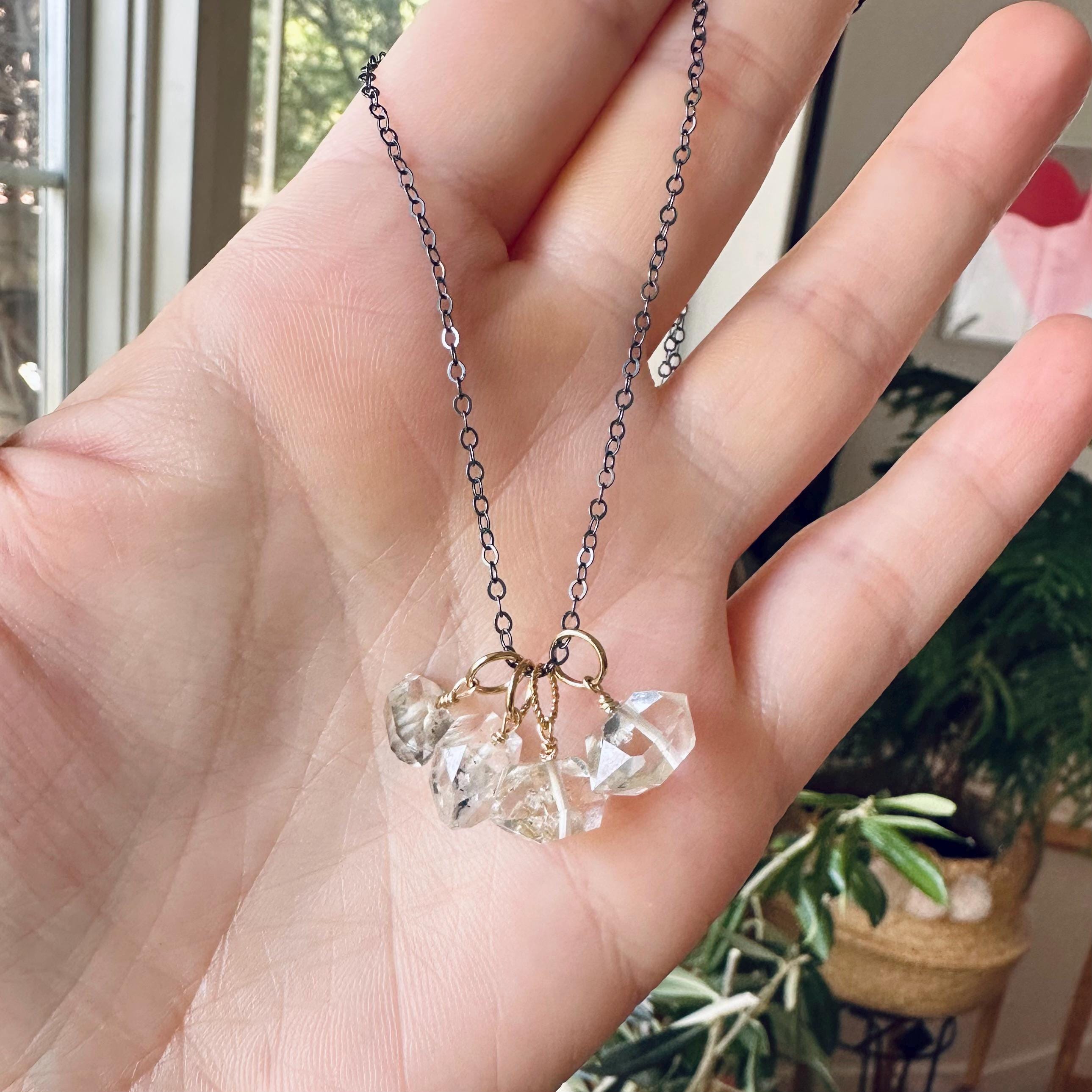 Herkimer Diamond Necklace: Crystal Pendant, Sterling Silver,