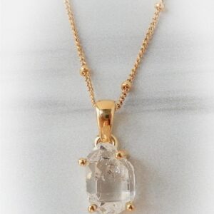 Herkimer Diamond Necklace Gold Setting • Genuine Herkimer Pendant Mined in Herkimer NY •  April Birthstone • Herkimer Diamond Jewelry