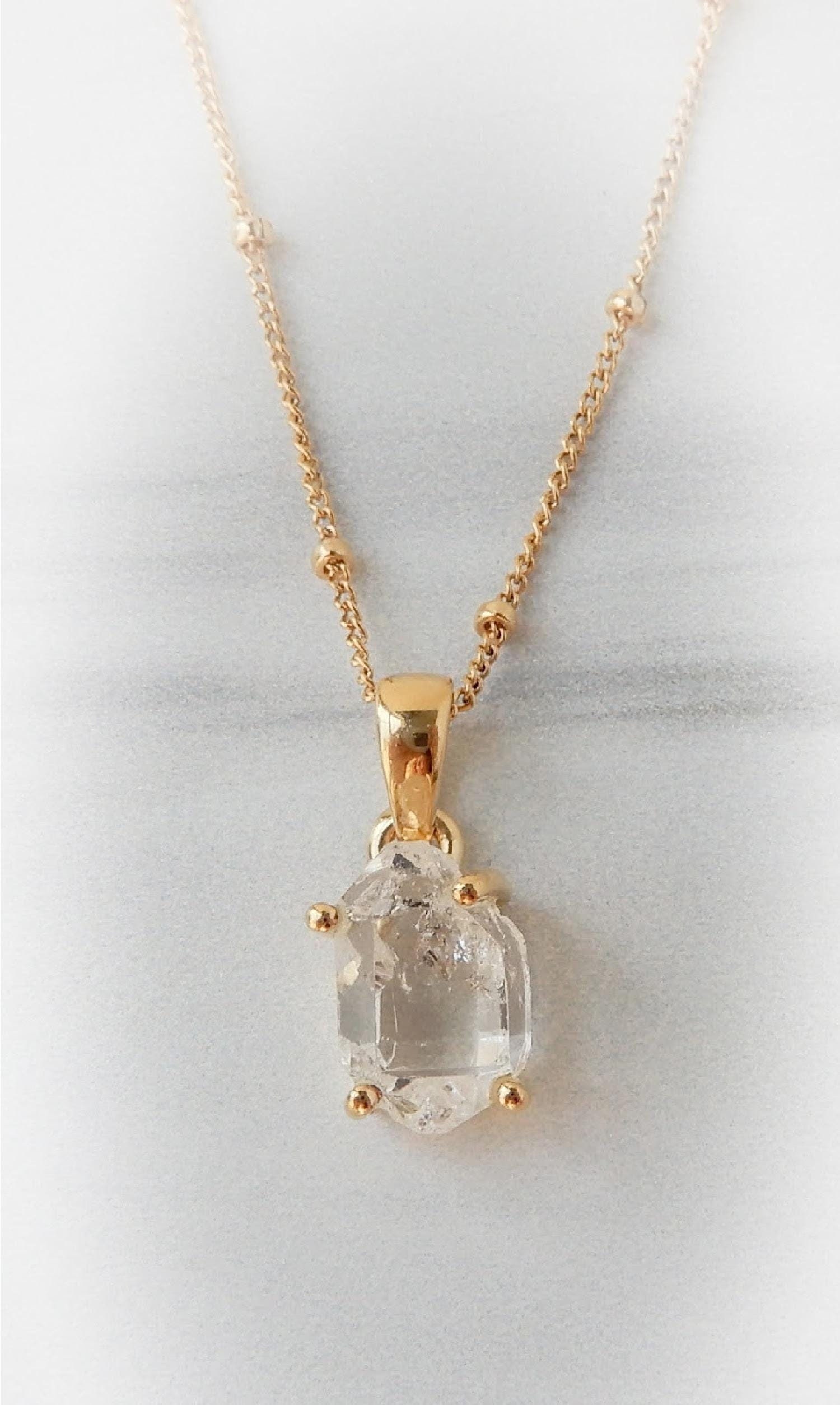 Herkimer Diamond Necklace Gold Setting • Genuine Herkimer Pendant Mined In Herkimer Ny •  April Birthstone • Herkimer Diamond Jewelry