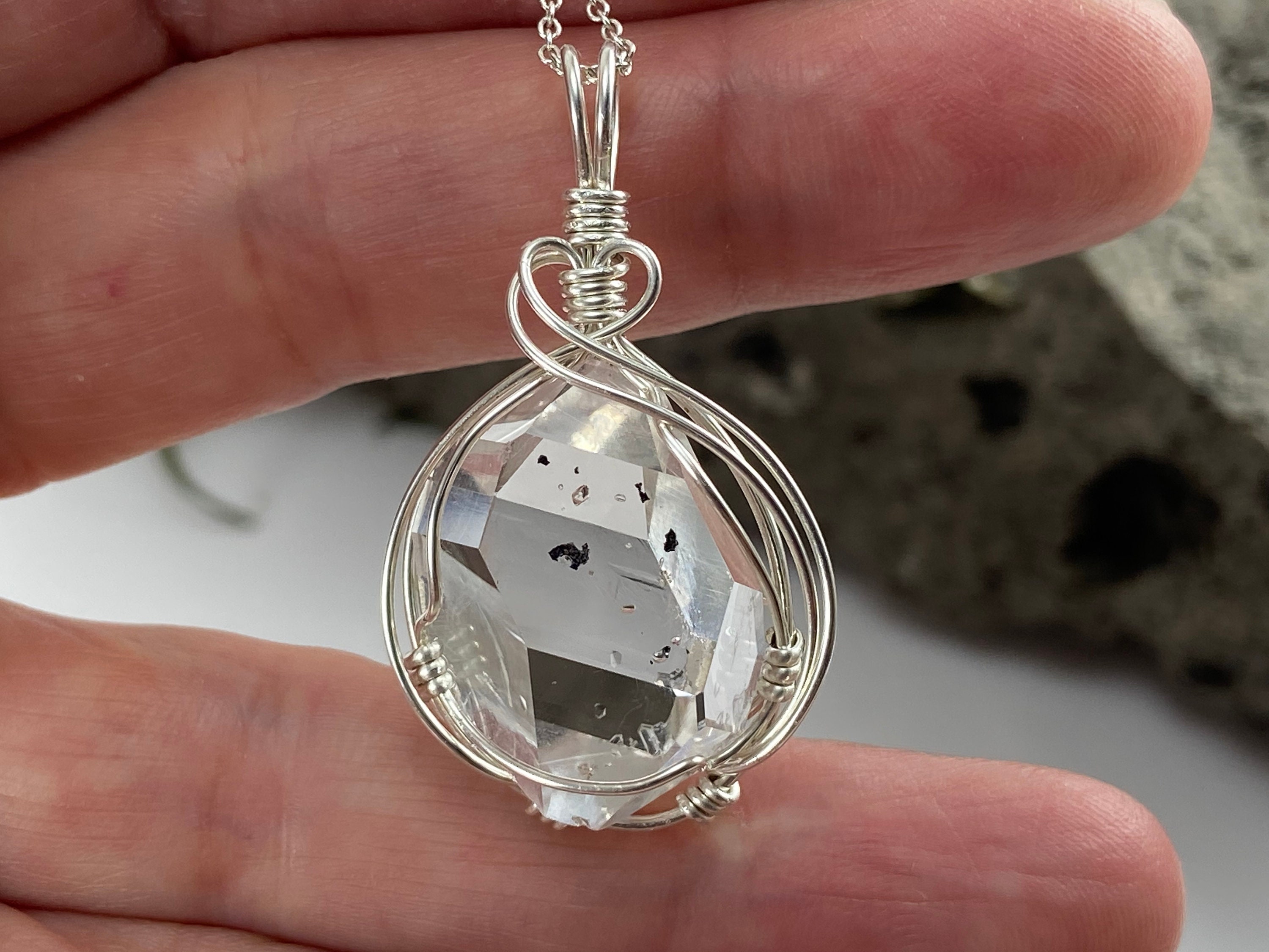 Herkimer Diamond Pendant Necklace: Natural Quartz Genuine Ny Mined Quartz Crystal, Sterling Silver