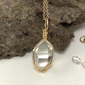 Ny Herkimer Diamond 14k Gold Genuine Aaa++ Grade Double Terminated Quartz Crystal Wire Wrapped Pendant Necklace Rare Water Clear Ny Herkimer Diamond 14k Gold Genuine Aaa++ Grade Double Terminated Quartz Crystal Wire Wrapped Pendant Necklace Rare Water Clear