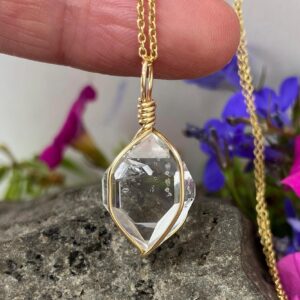 Ny Herkimer Diamond Pendant With A+ Water Clear Double Terminated Quartz Crystal With Keyhole In 14k Gold Fill Wire Wrap Hancrafted Necklace Ny Herkimer Diamond Pendant With A+ Water Clear Double Terminated Quartz Crystal With Keyhole In 14k Gold Fill Wire Wrap Hancrafted Necklace