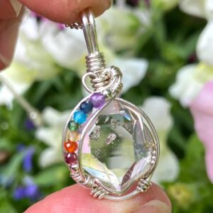 Ny Herkimer Diamond & Chakra Gemstone Sterling Silver Pendant Necklace Ny Herkimer Diamond & Chakra Gemstone Sterling Silver Pendant Necklace