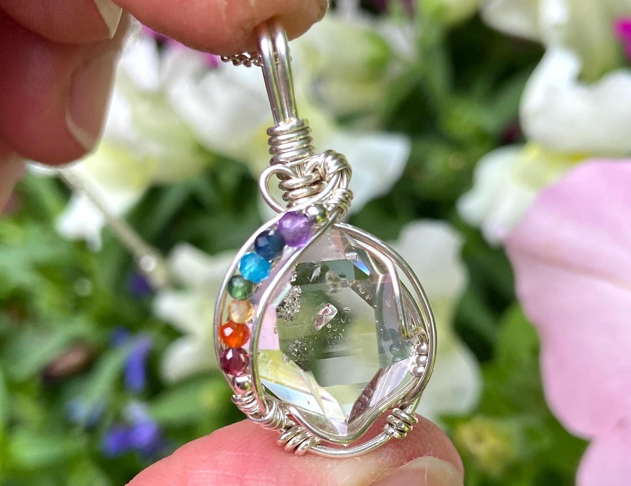 Ny Herkimer Diamond & Chakra Gemstone Sterling Silver Pendant Necklace