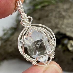 Ny Herkimer Diamond Cluster Pendant Baby Rider: Sterling Silver Wire Wrap Necklace Ny Herkimer Diamond Cluster Pendant Baby Rider: Sterling Silver Wire Wrap Necklace