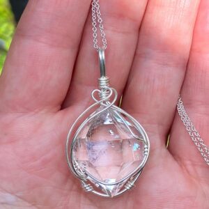Ny Herkimer Diamond Pendant: Sterling Silver Wire Wrap Necklace, Natural Quartz Crystal Ny Herkimer Diamond Pendant: Sterling Silver Wire Wrap Necklace, Natural Quartz Crystal