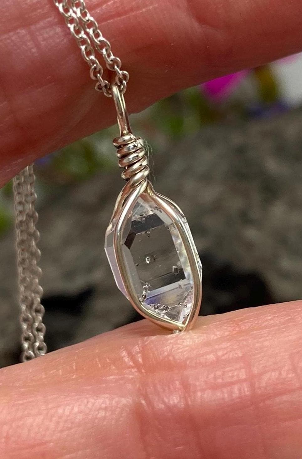 Ny Herkimer Diamond Sterling Silver Pendant, Natural Quartz Crystal Necklace Handmade In Usa