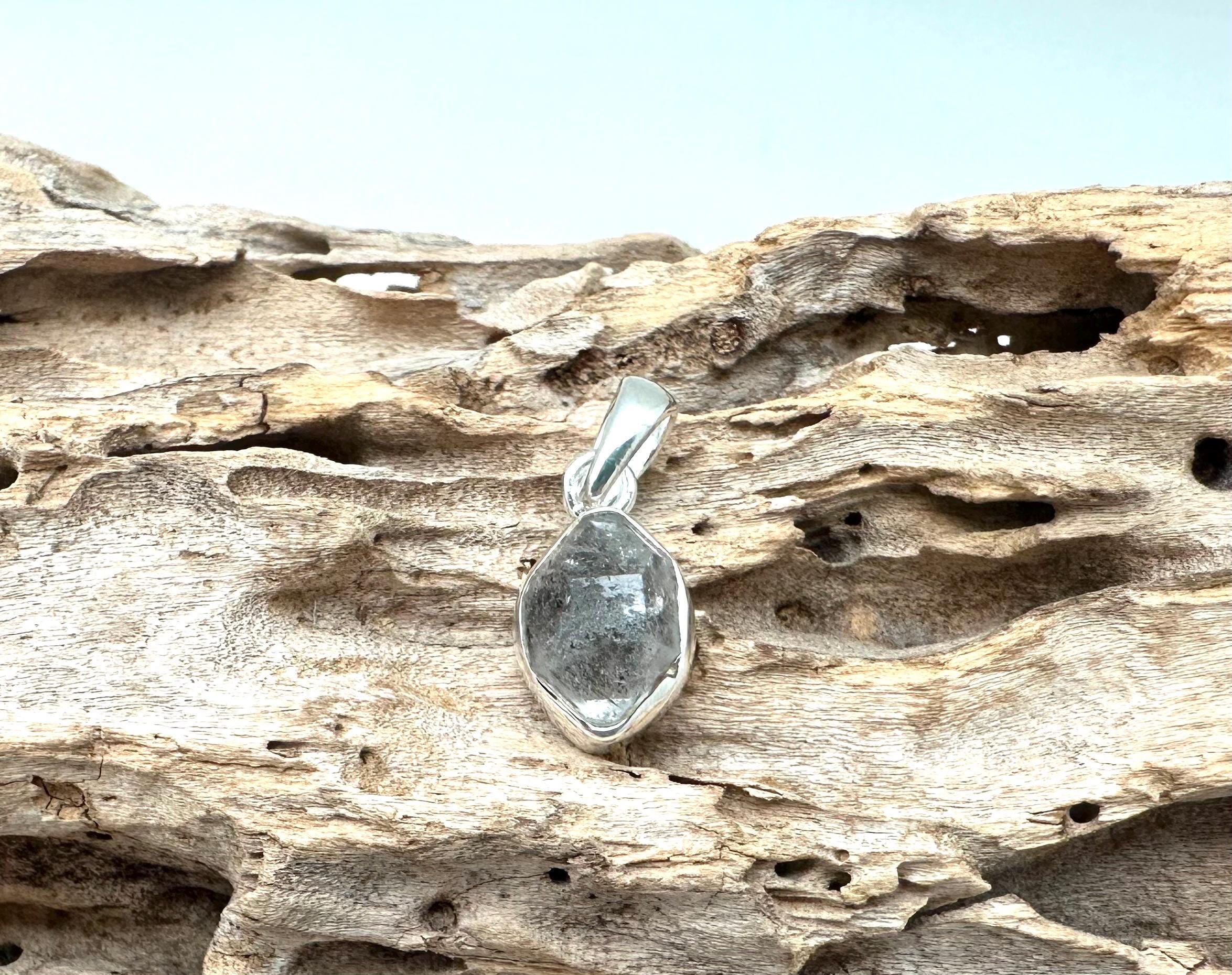 Organic Herkimer Diamond Pendant – Sterling Silver Quartz (15mm)