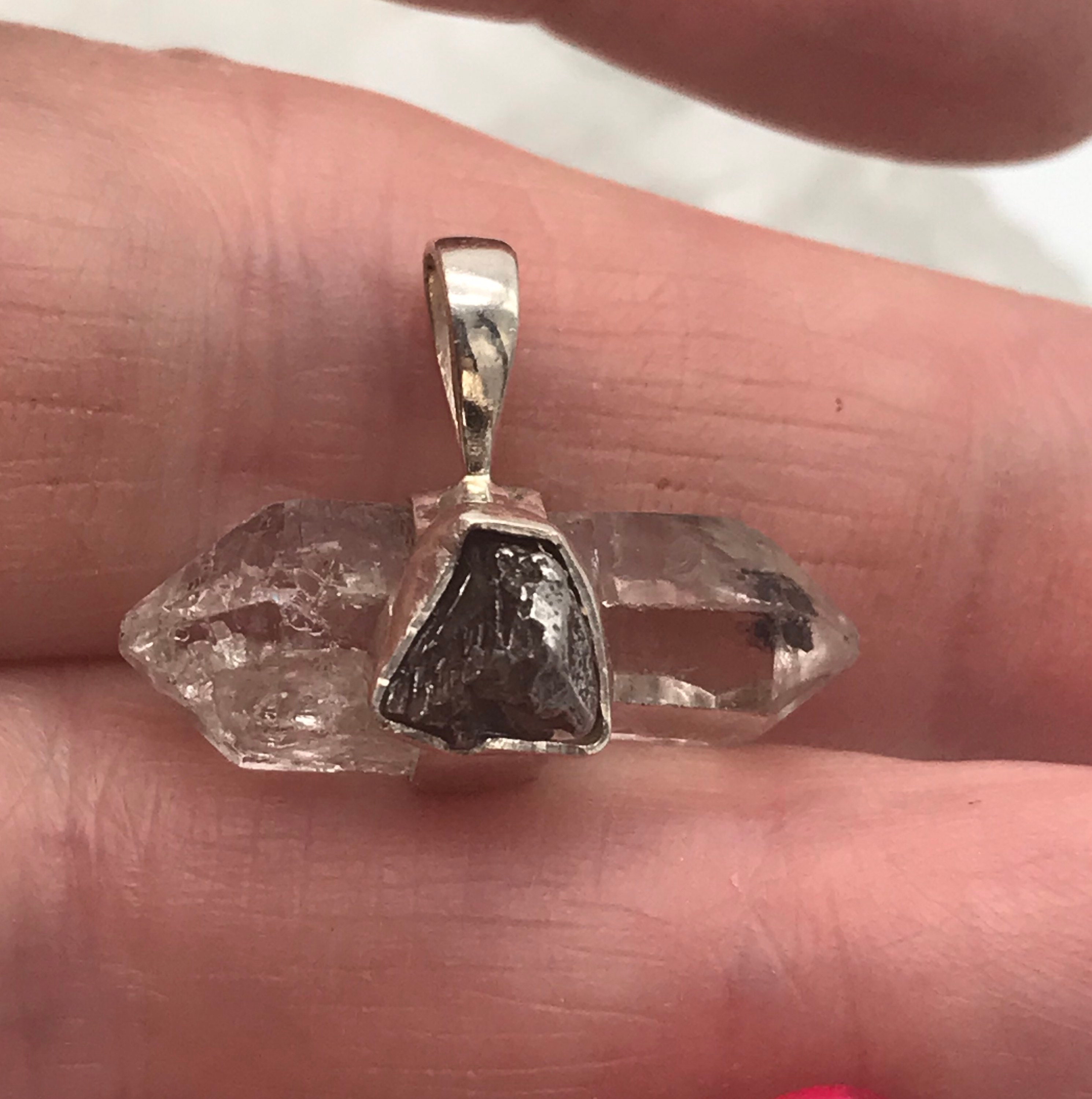 Petite Herkimer Diamond And Meteorite Pendant