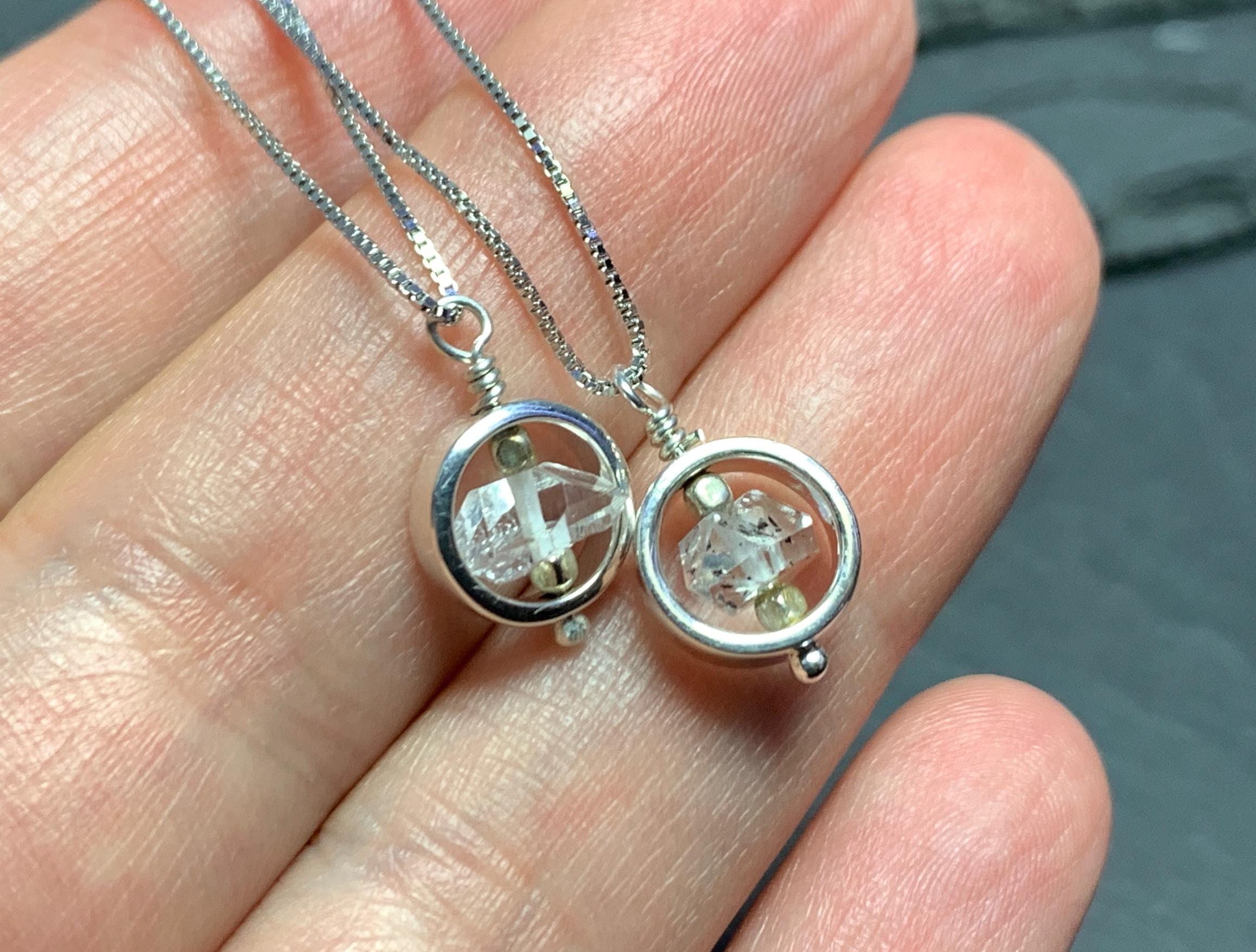 Herkimer Quartz Pendant: Minimalist Sterling Silver Necklace