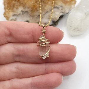 Herkimer Diamond Quartz Necklace, Gold Wire Wrapped Herkimer Pendant Herkimer Diamond Quartz Necklace, Gold Wire Wrapped Herkimer Pendant
