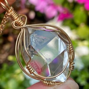 Rare Large Ny Herkimer Diamond Crystal Pendant: 14k Gold Wire Wrap, Usa Made Rare Large Ny Herkimer Diamond Crystal Pendant: 14k Gold Wire Wrap, Usa Made