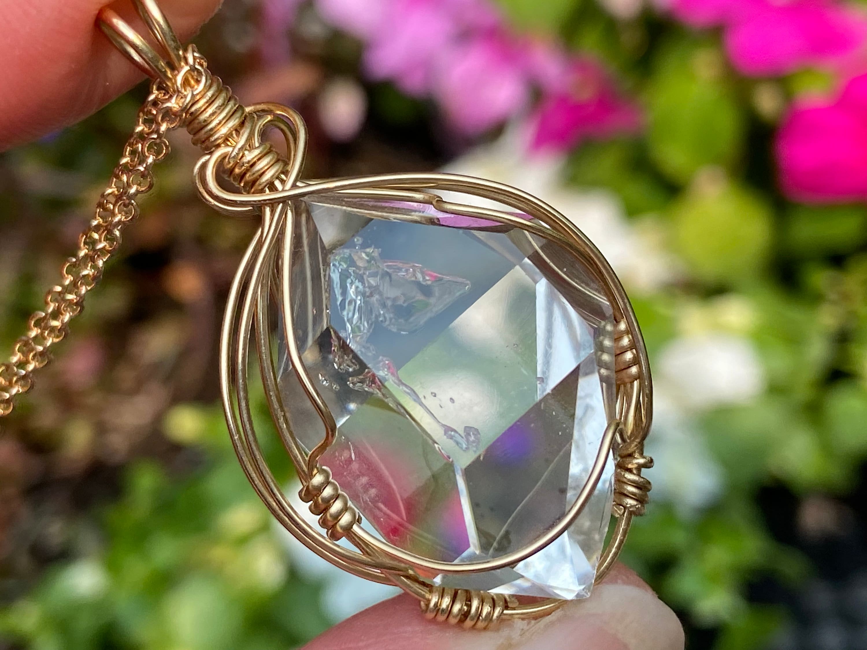 Rare Large Ny Herkimer Diamond Crystal Pendant: 14k Gold Wire Wrap, Usa Made Rare Large Ny Herkimer Diamond Crystal Pendant: 14k Gold Wire Wrap, Usa Made