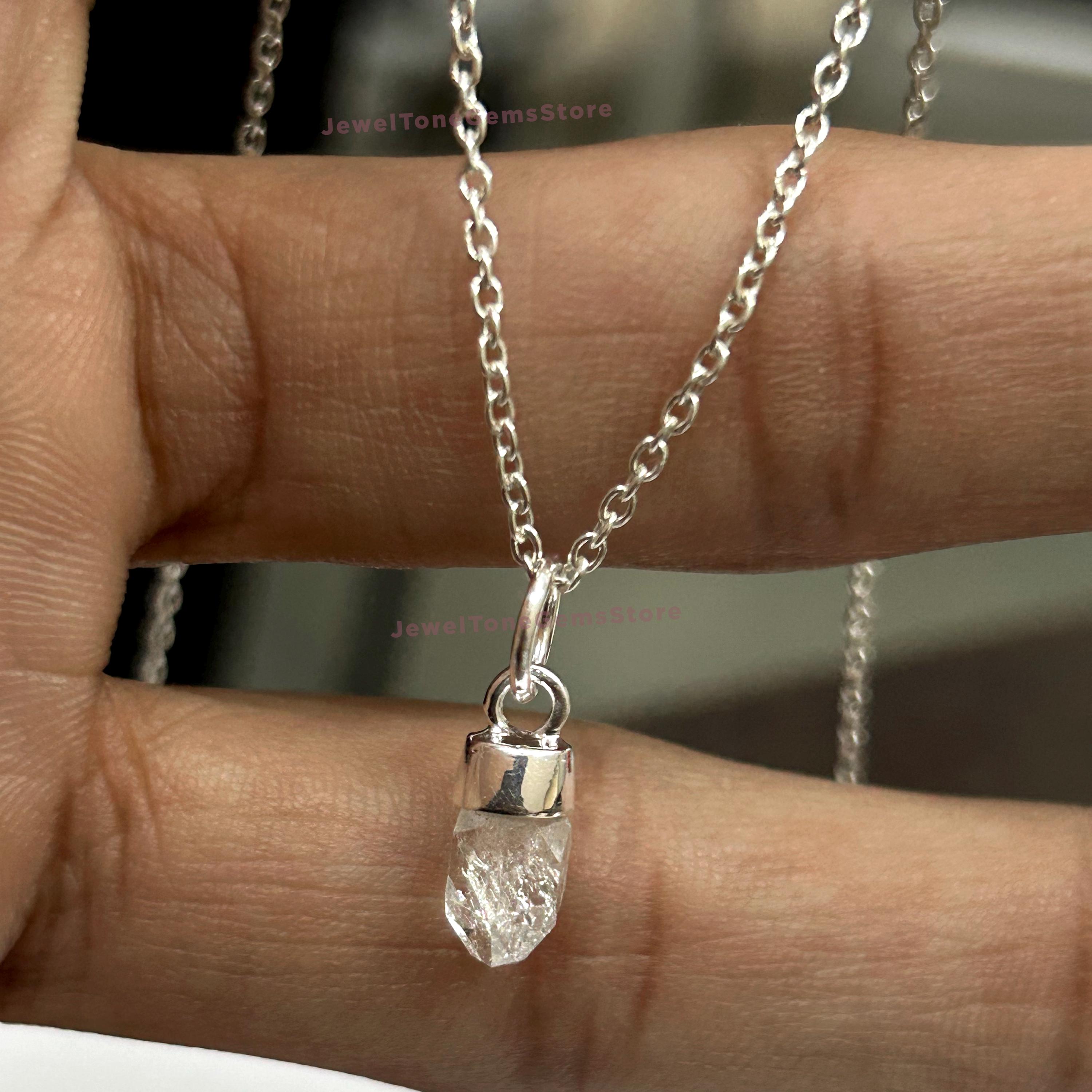Herkimer Diamond Pendant: Raw Crystal 925 Sterling Silver Necklace