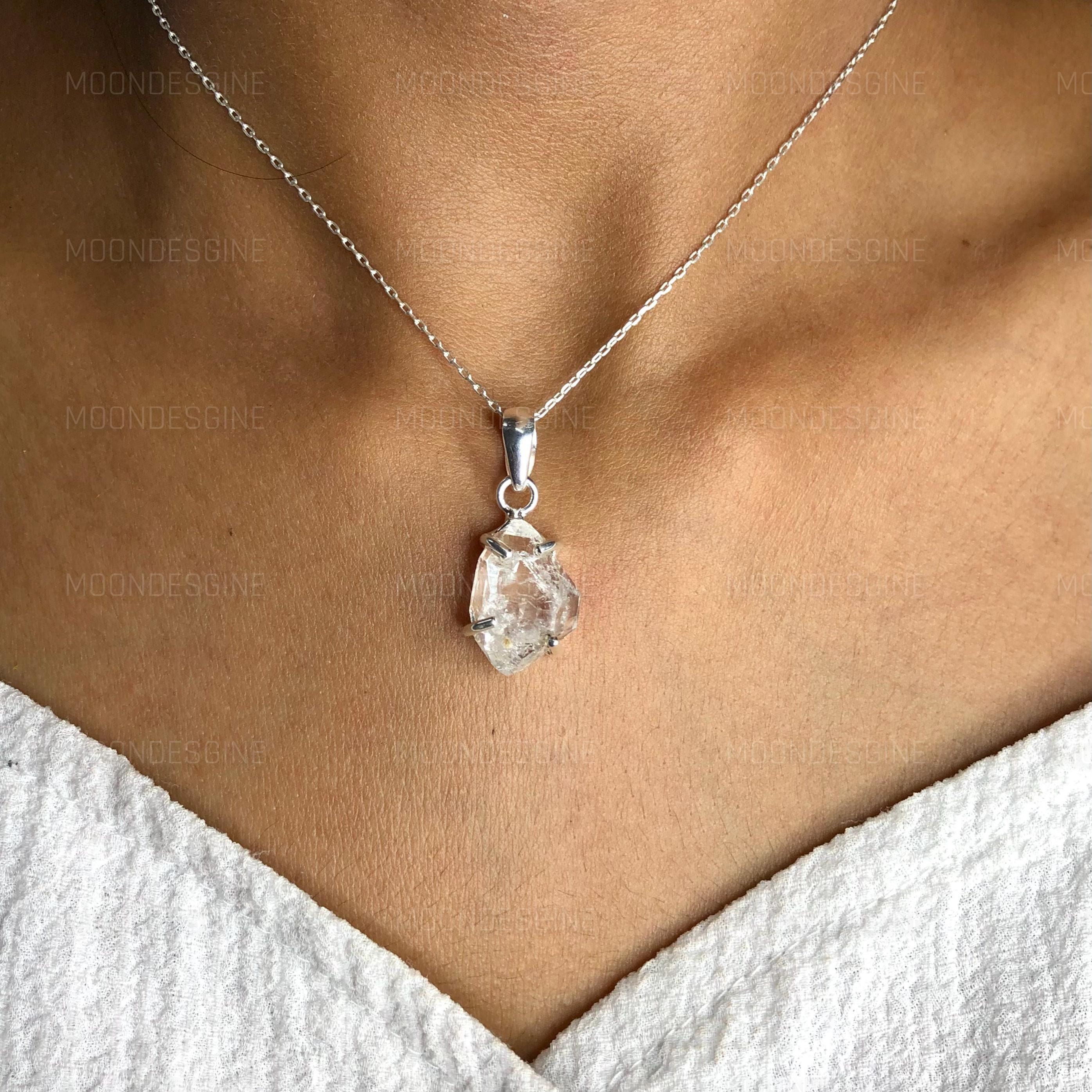 Herkimer Diamond Pendant: Raw Crystal, Sterling Silver Handmade Jewelry