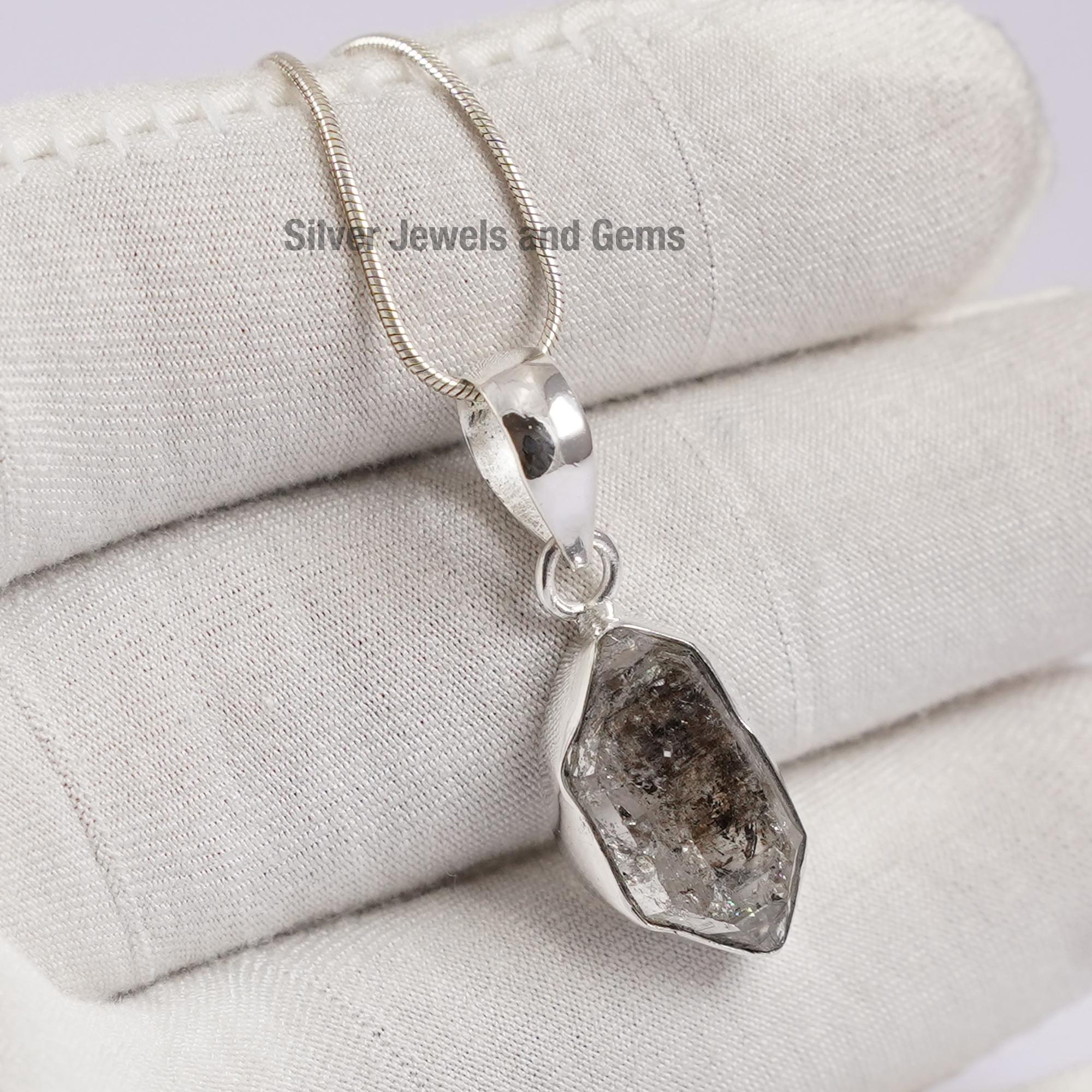 Herkimer Diamond Pendant, Raw Gemstone, 925 Sterling Silver, Handmade Necklace
