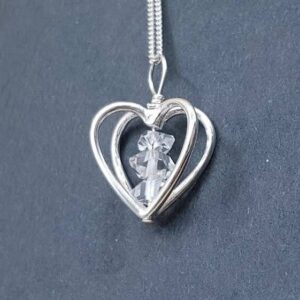 Raw Herkimer Diamond heart Pendant. Small Minimalist Sterling silver 3D heart necklace. April birthstone necklace. Reiki jewelry uk Raw Herkimer Diamond heart Pendant. Small Minimalist Sterling silver 3D heart necklace. April birthstone necklace. Reiki jewelry uk
