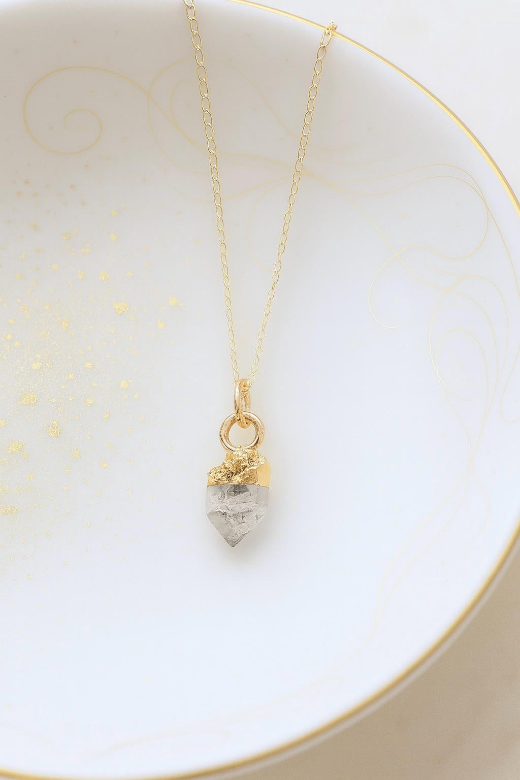 Raw Herkimer Diamond Pendant Necklace, April Birthstone Gift, Clear Crystal Charm Necklace, Herkimer Jewelry, Delicate Layering Necklace