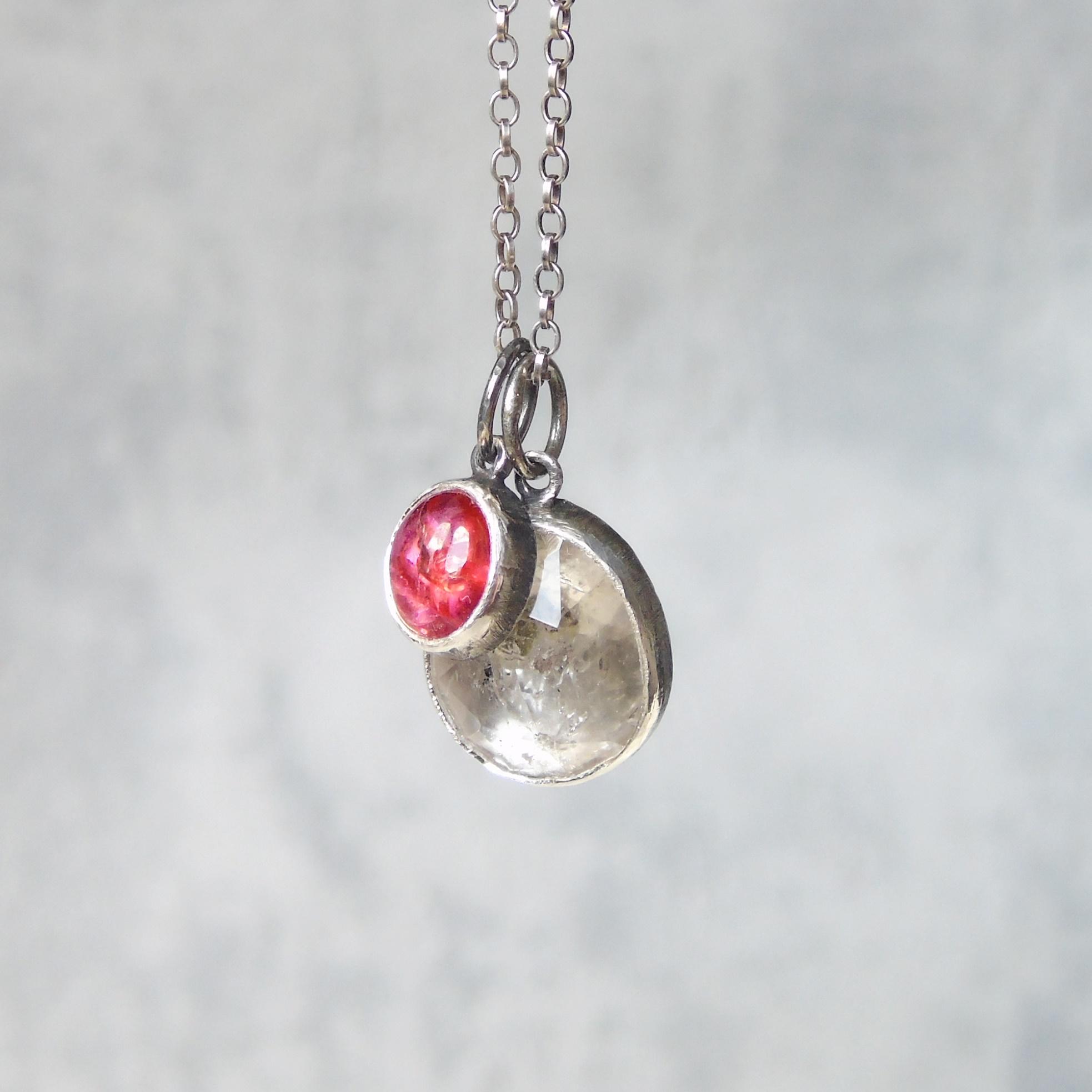 Herkimer Diamond Pendant, Raw Stone Silver Pendant
