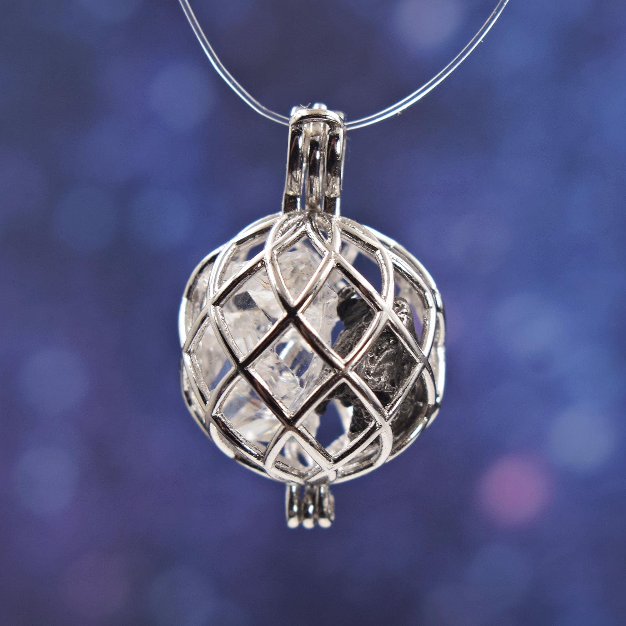 Sikhote-alin Meteorite And Gem Herkimer Diamond Quartz Sterling Silver Spherical Enclosure Pendant