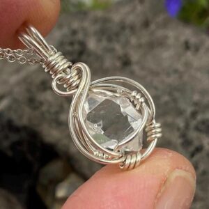 Herkimer Diamond Pendant, Sterling Silver Wire Wrap, Ny Quartz Crystal Herkimer Diamond Pendant, Sterling Silver Wire Wrap, Ny Quartz Crystal