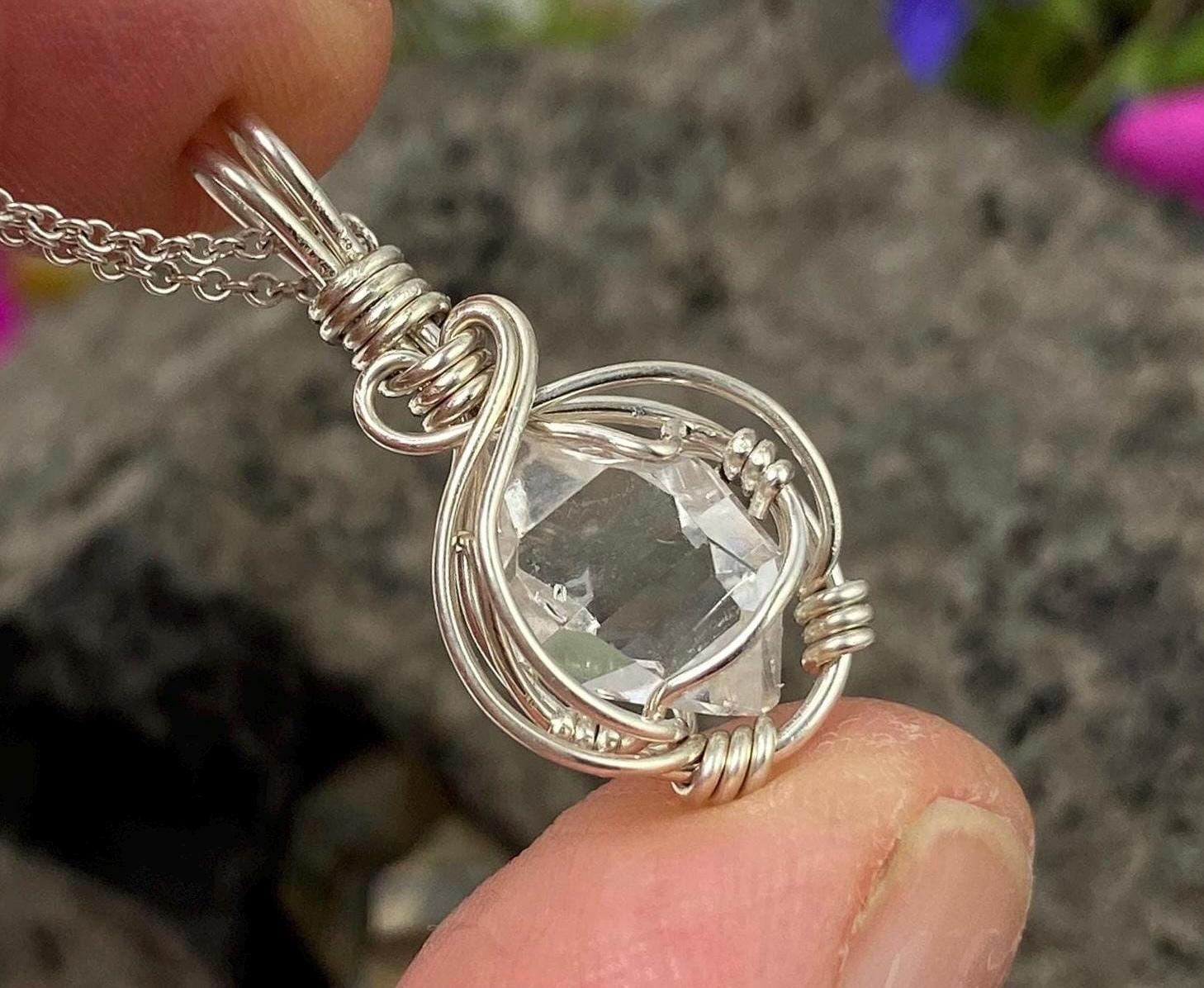 Herkimer Diamond Pendant, Sterling Silver Wire Wrap, Ny Quartz Crystal Herkimer Diamond Pendant, Sterling Silver Wire Wrap, Ny Quartz Crystal