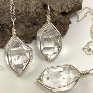 Herkimer Diamond Pendant: Sterling Silver Wire Wrapped Ny Quartz Crystal Herkimer Diamond Pendant: Sterling Silver Wire Wrapped Ny Quartz Crystal