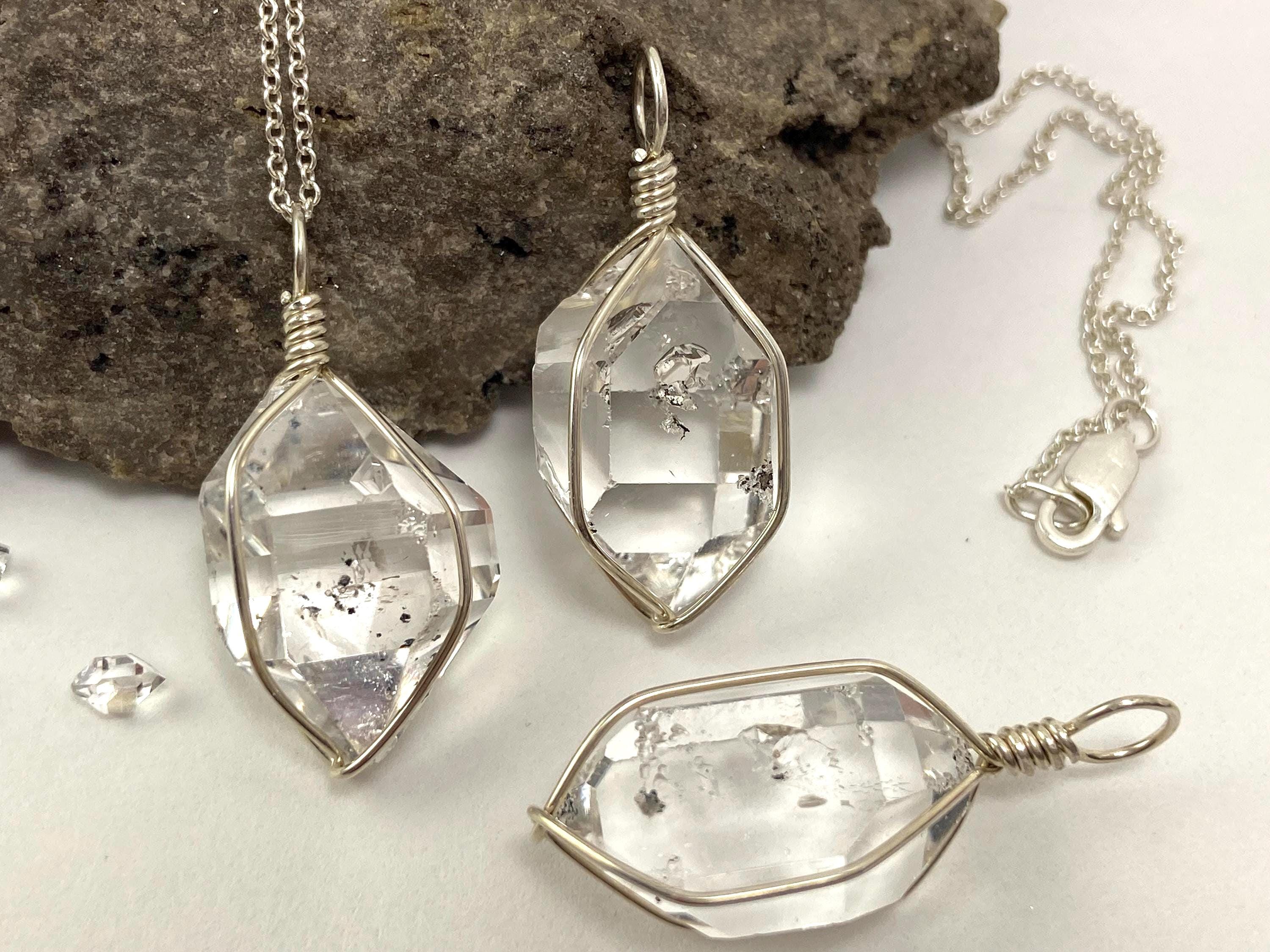 Herkimer Diamond Pendant: Sterling Silver Wire Wrapped Ny Quartz Crystal