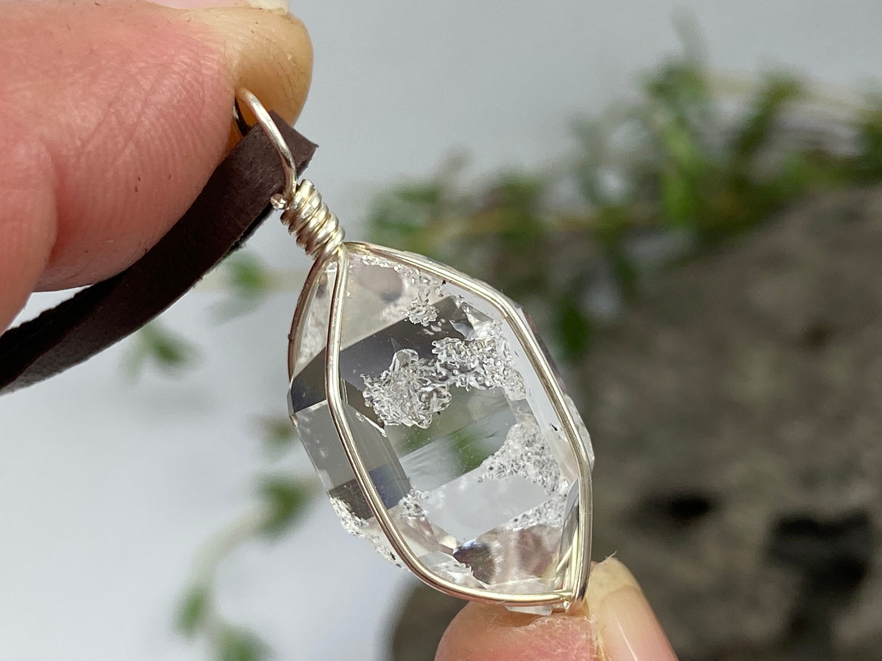 Sterling Silver Ny Herkimer Diamond Pendant: Natural Raw Quartz Crystal Necklace