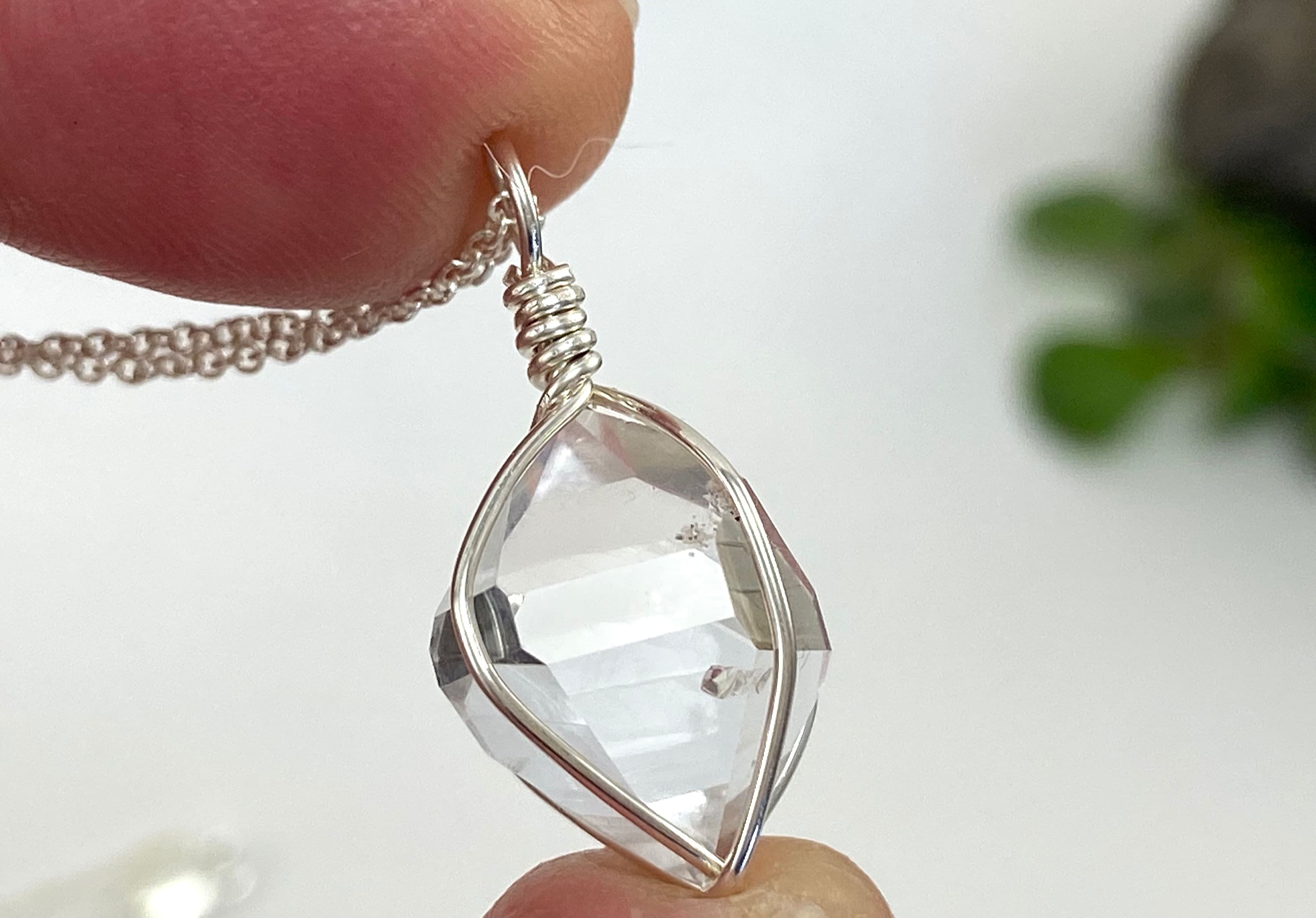 Herkimer Diamond Sterling Silver Pendant: Natural Ny Quartz Crystal