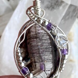 Super 7 Quartz & Herkimer Diamond Pendant: Sterling Silver Wire Wrap Super 7 Quartz & Herkimer Diamond Pendant: Sterling Silver Wire Wrap