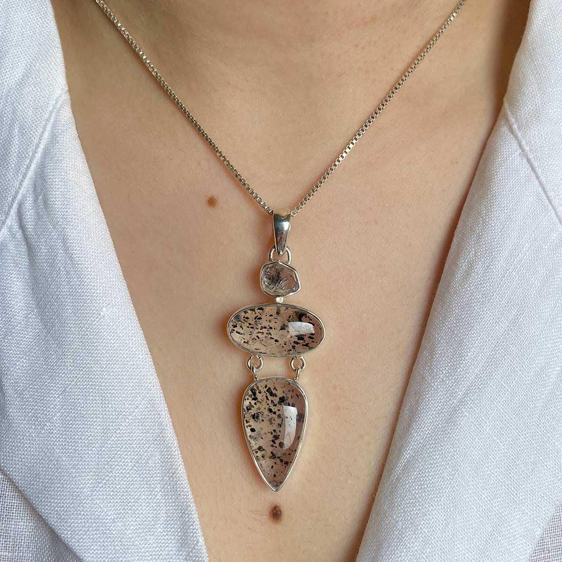 Super Seven, Herkimer Diamond Pendant / 925 Sterling Silver / Gifts For Her / Healing Gemstone / Oval Cab / Statement Pendant Ssn-p-69.