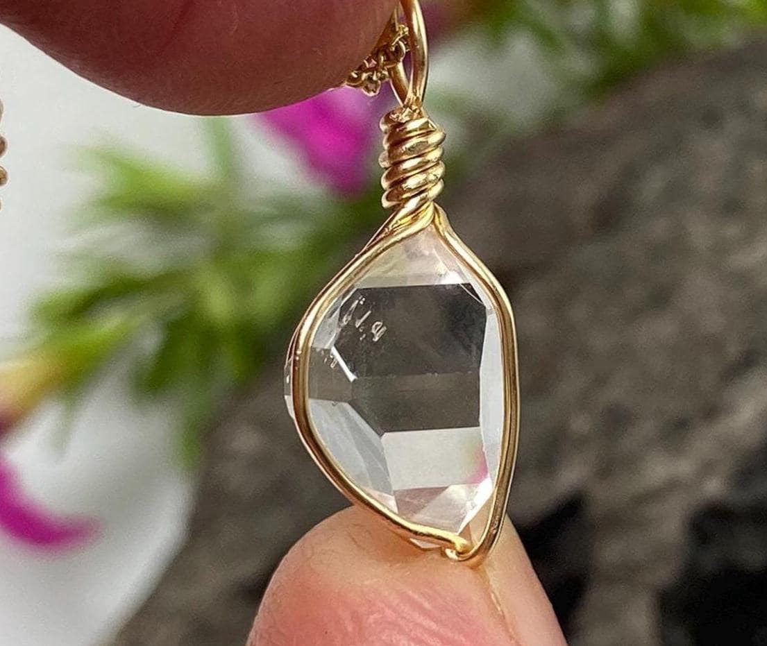 Top Quality Ny Herkimer Diamond Pendant: 14k Gold Fill Wire Wrapped Quartz Crystal Necklace