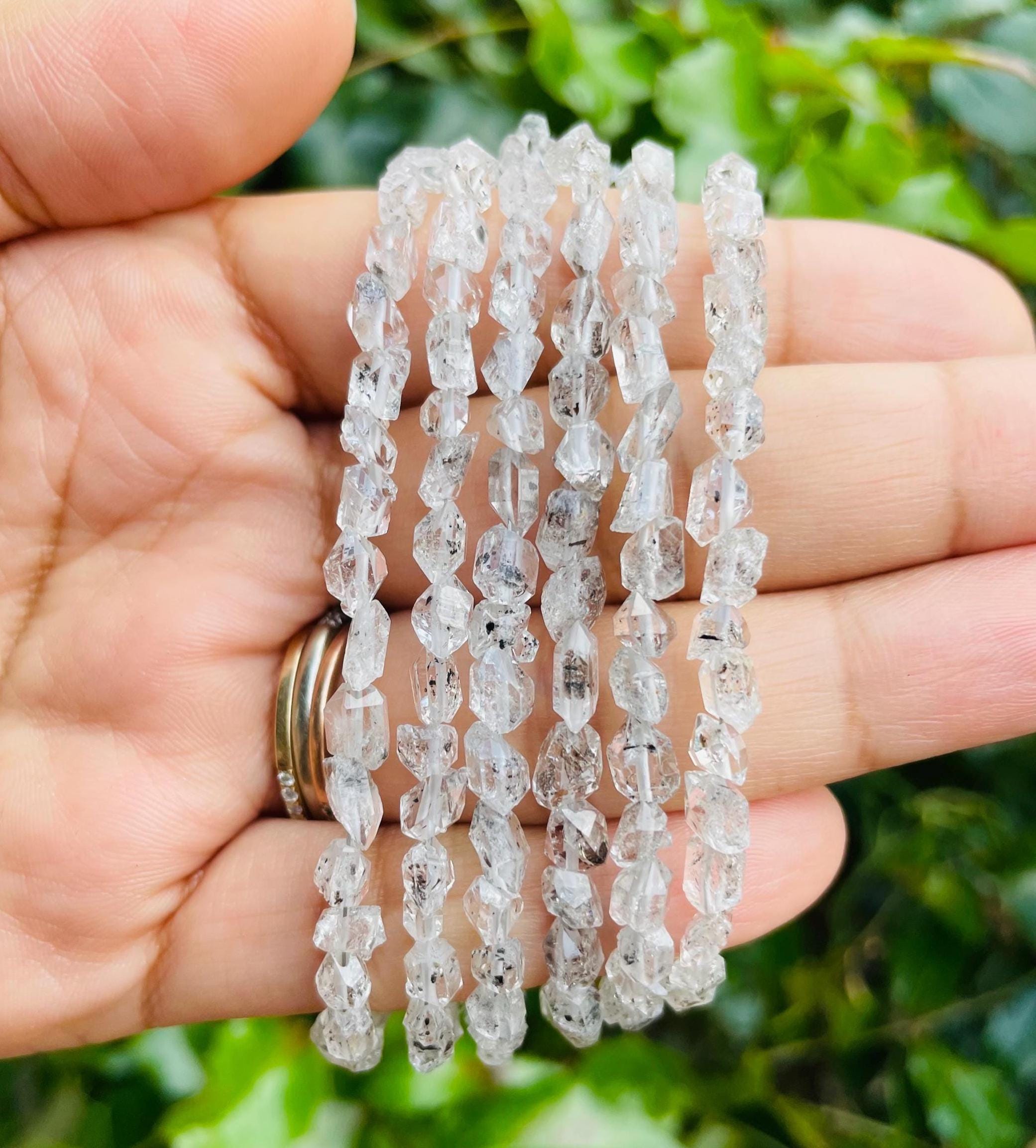 Mini Raw Herkimer Diamond Point Bracelet With Silver Clasp And Extender