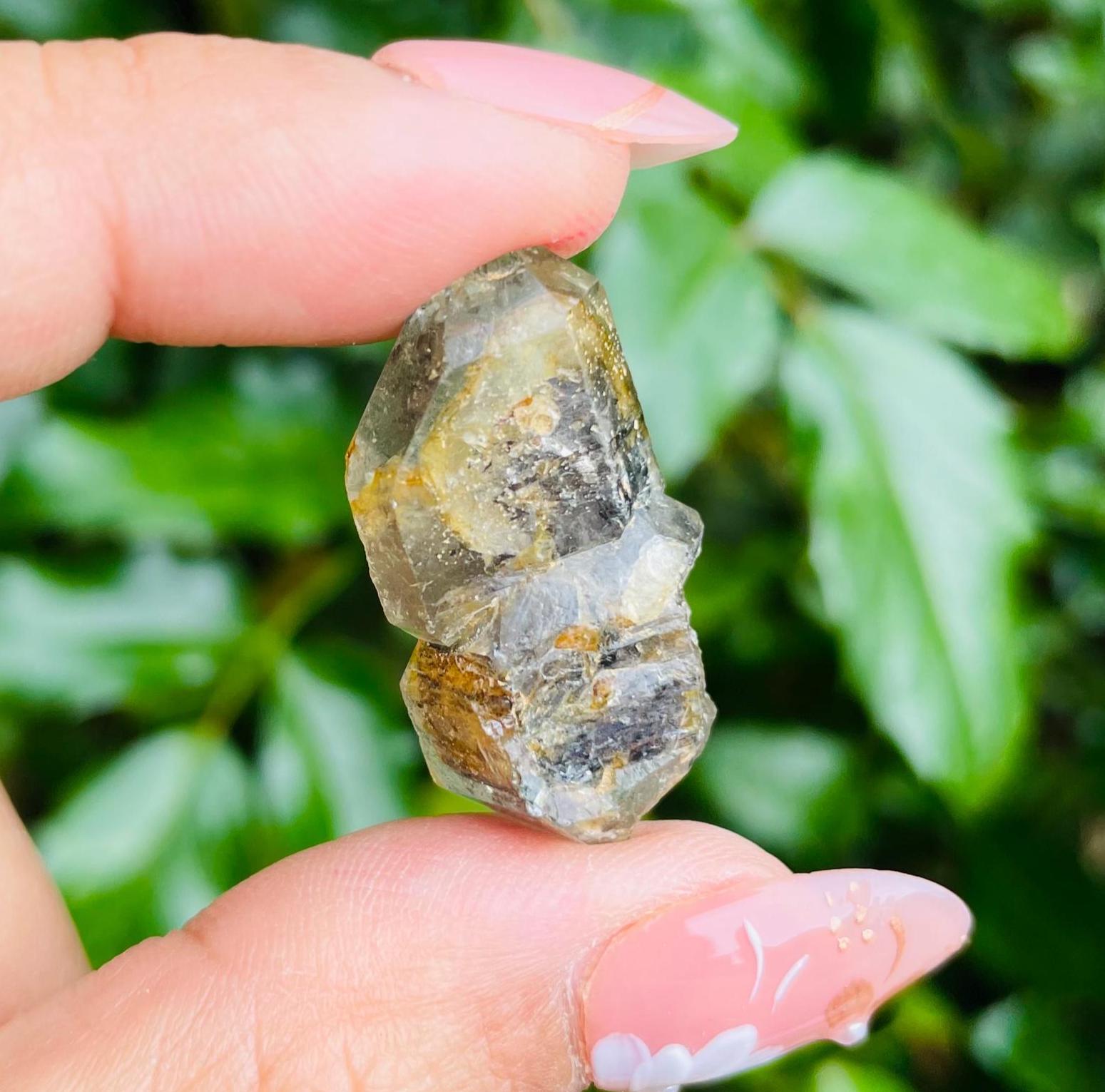 Herkimer Diamond Quartz Crystal: Raw Black & Yellow Gemstone (7.2g, 31x16mm)
