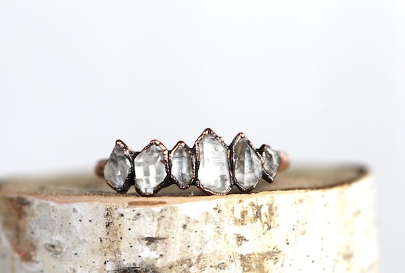 Herkimer Diamond Ring - April Birthstone - Raw Crystal Jewelry