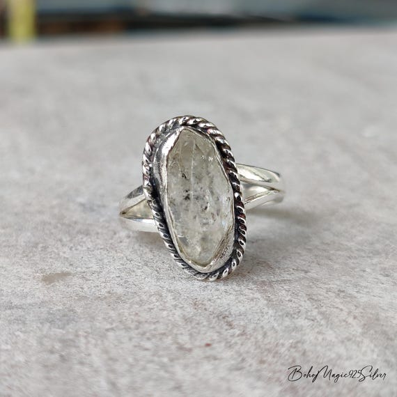 Herkimer Diamond Gemstone Ring: Handmade Sterling Silver Jewelry, January Birthstone