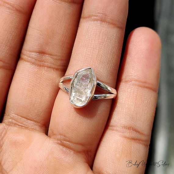 Genuine Raw Herkimer Diamond Ring | Handcrafted 925 Sterling Silver Gemstone | Engagement Gift Jewelry Ring Genuine Raw Herkimer Diamond Ring | Handcrafted 925 Sterling Silver Gemstone | Engagement Gift Jewelry Ring