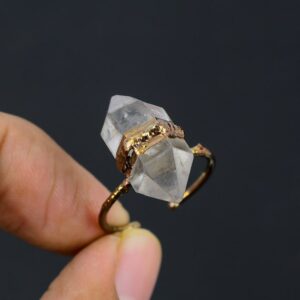 Herkimer Diamond Ring: Handmade Electroformed Copper, Adjustable Gemstone Jewelry